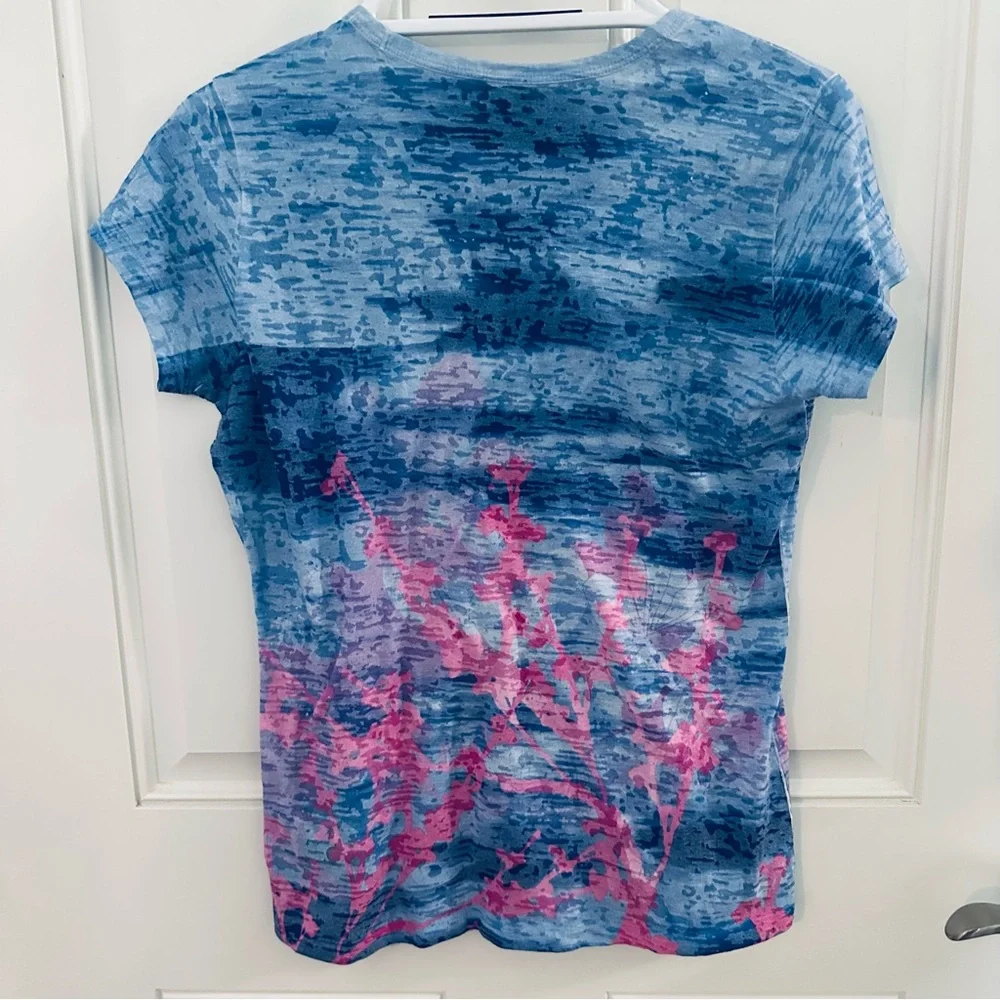 The North Face Burnout T-Shirt M | Blue Pink Purple White Sheer Short Sleeve - Picture 2 of 7